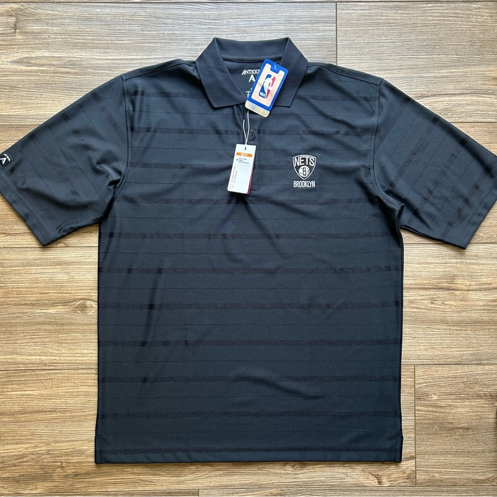 Authentic Brooklyn Nets Polo Golf Shirt in Black on Black (Medium)
